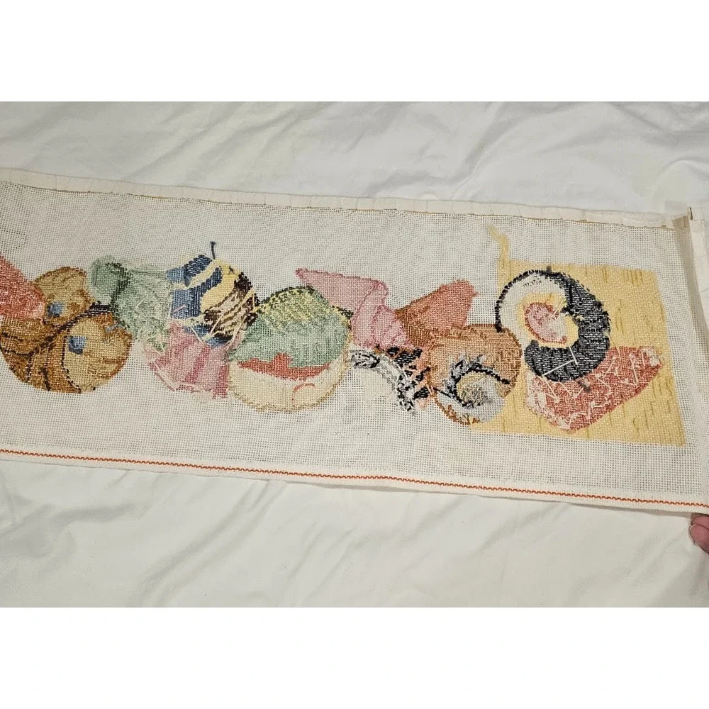 Vintage Project WIP Needlepoint Shell Wall Hanging Coastal Banner Table Runner